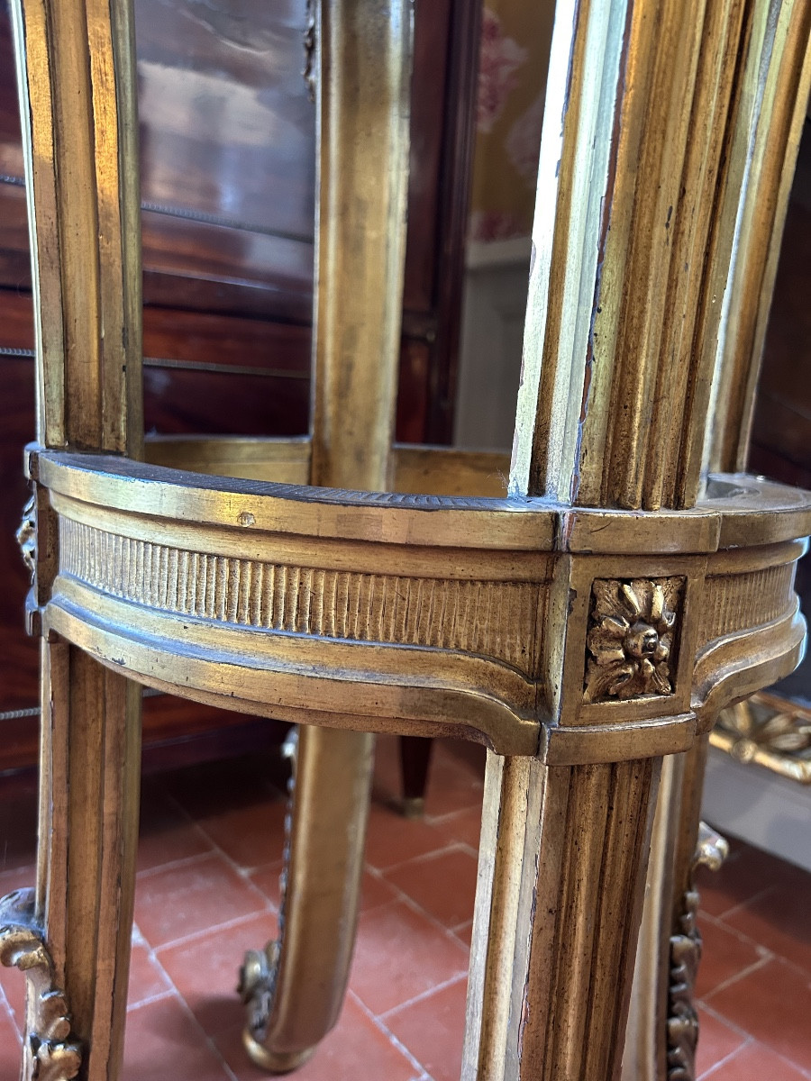 Grande sellette en bois sculpté doré de style Louis XVI d’époque XIXe.-photo-1