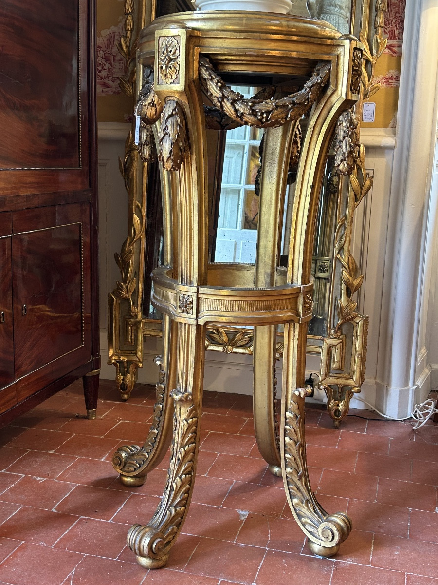 Grande sellette en bois sculpté doré de style Louis XVI d’époque XIXe.-photo-2