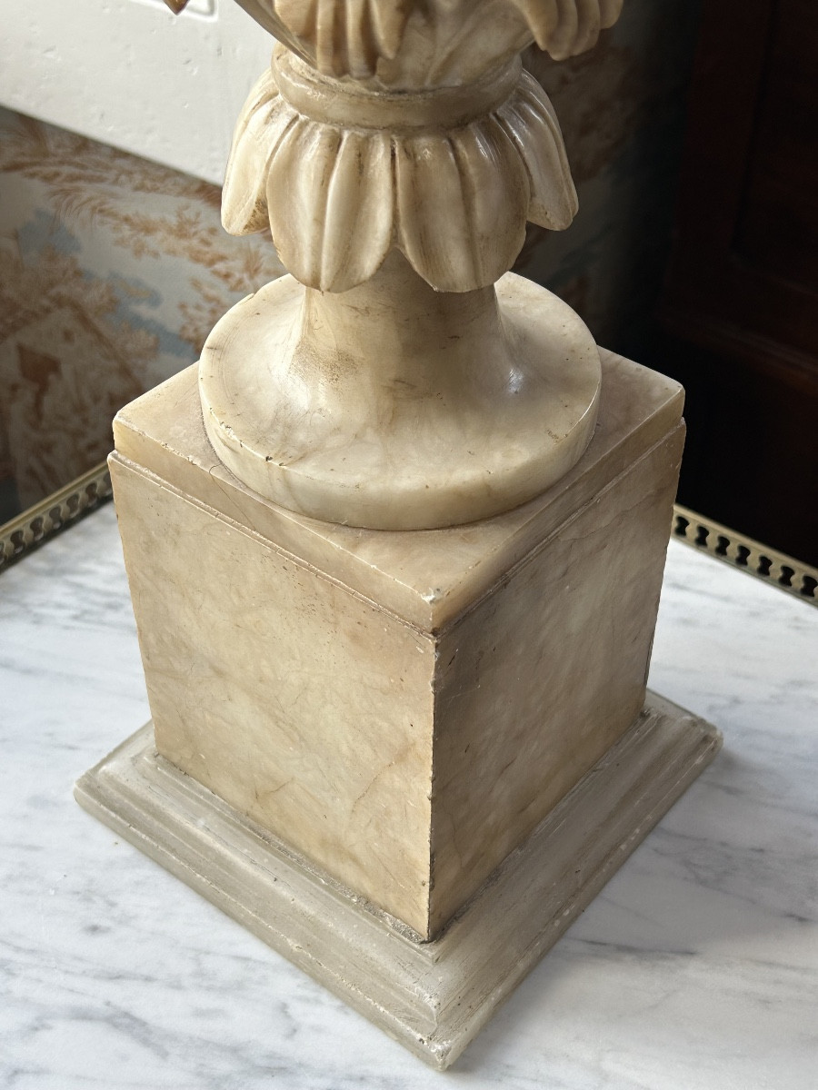 Pair Of Large Neoclassical Alabaster Lamps From The 19th Century-photo-4