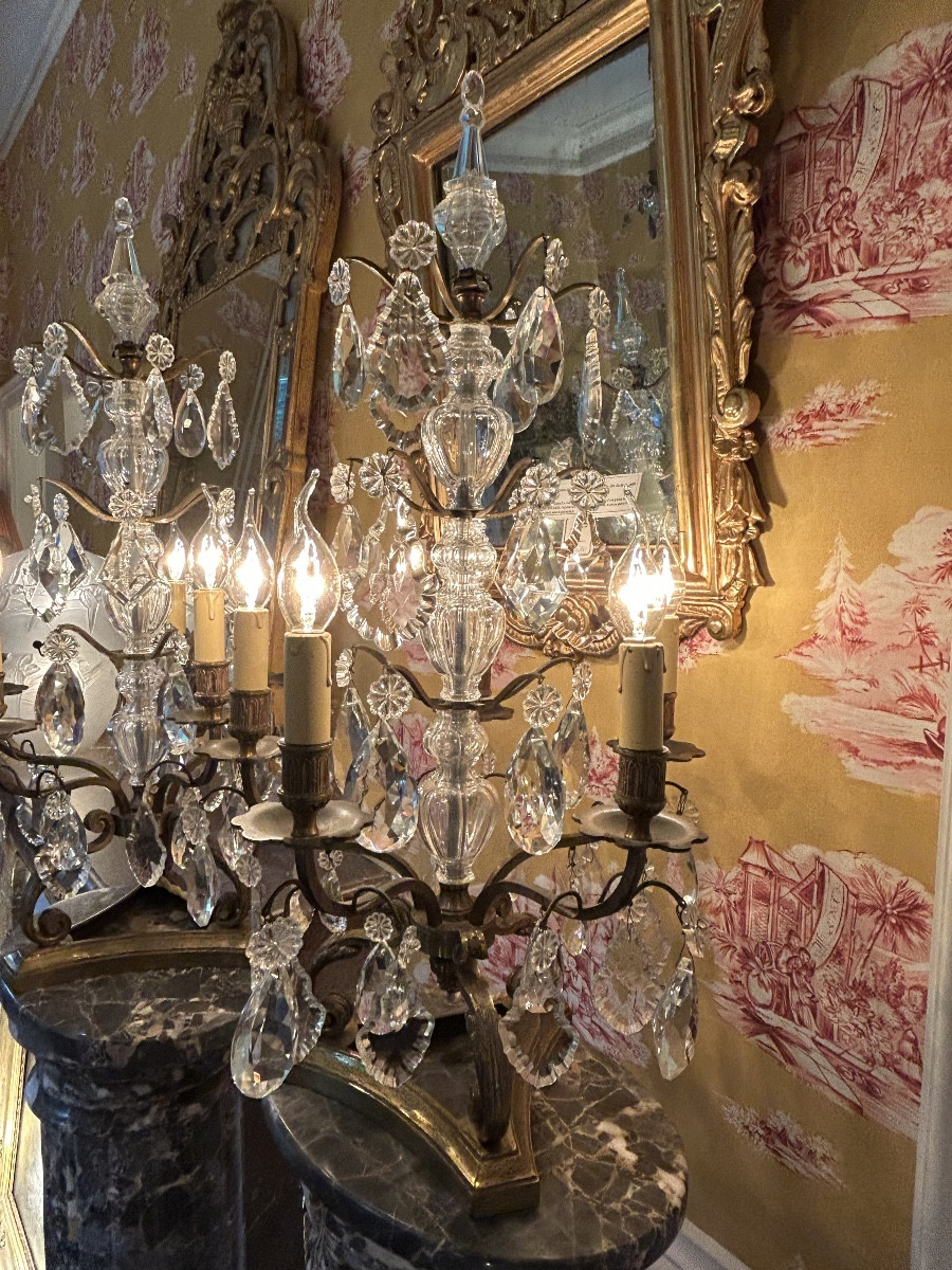 Paire de grandes girandoles en cristal et bronze doré -photo-2