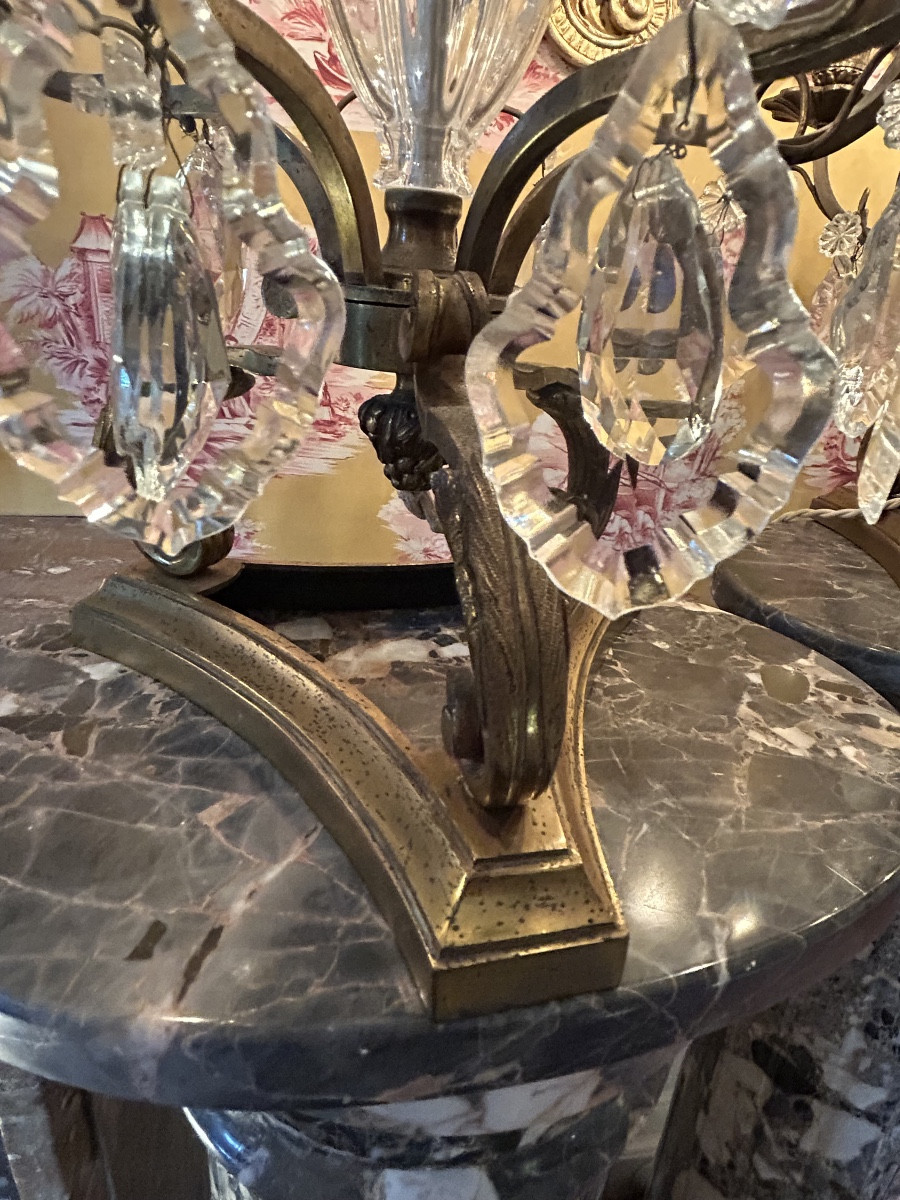 Paire de grandes girandoles en cristal et bronze doré -photo-3
