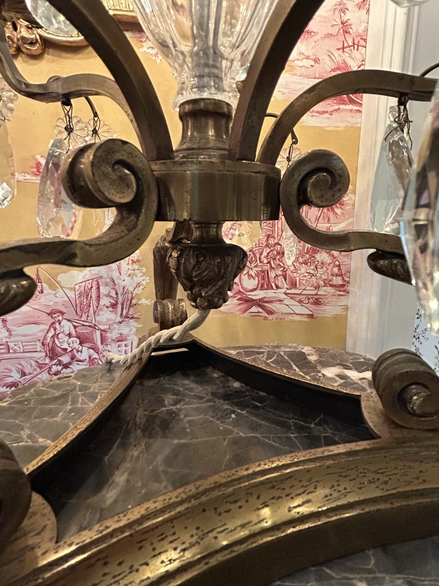Paire de grandes girandoles en cristal et bronze doré -photo-4