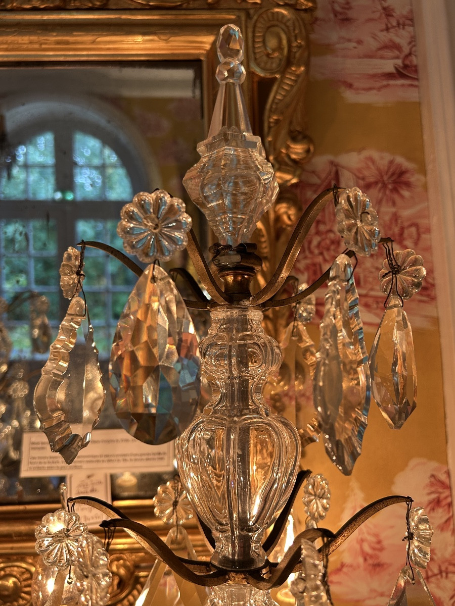 Paire de grandes girandoles en cristal et bronze doré -photo-2