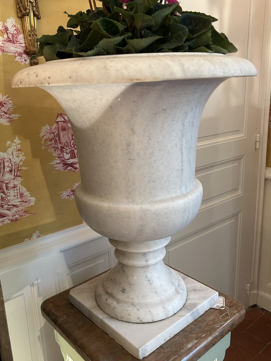 Pair Of Large Medici Vases In Carrara Marble, Late 18th And Early 19th Century -photo-3