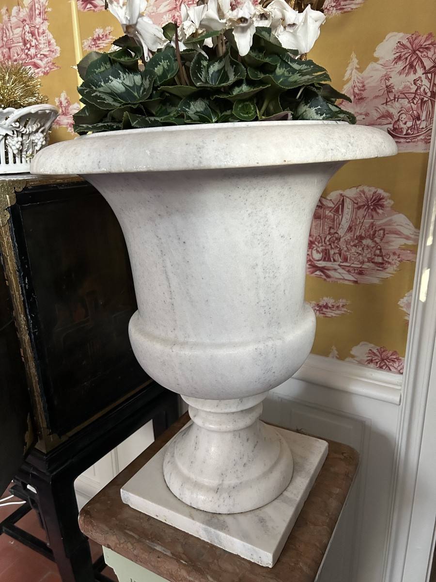 Pair Of Large Medici Vases In Carrara Marble, Late 18th And Early 19th Century -photo-6