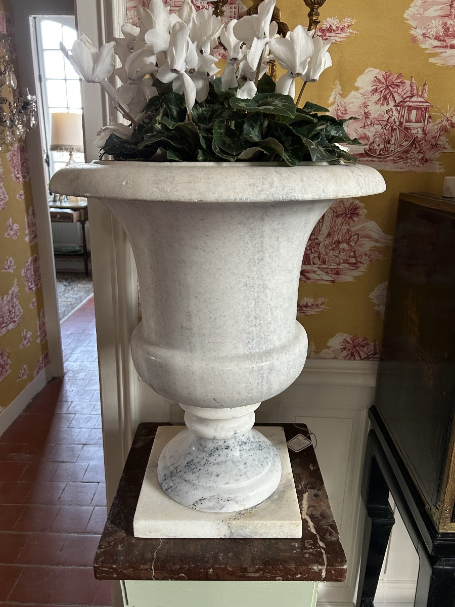 Pair Of Large Medici Vases In Carrara Marble, Late 18th And Early 19th Century -photo-7