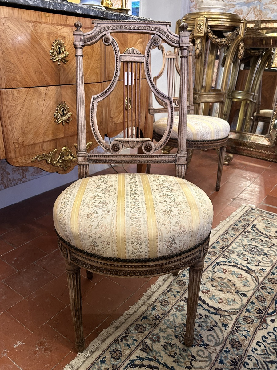 Pair Of Louis XVI Period Chairs, Lyre Model.-photo-2