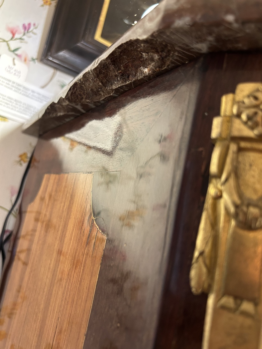 Grand chiffonnier colonnaire en marqueterie d’époque Louis XVI-photo-6