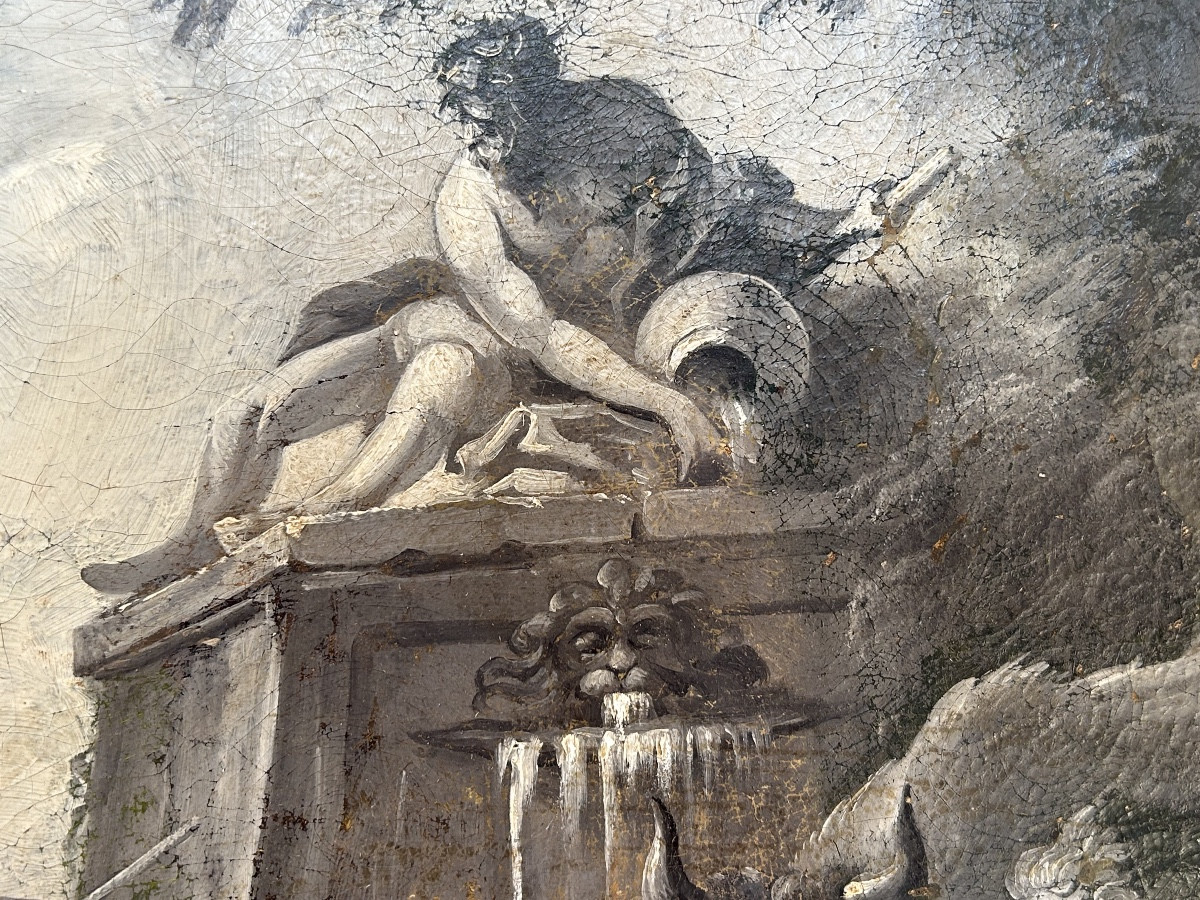 Grisaille , Huile sur toile d’époque XVIIIe d’après François Boucher-photo-2