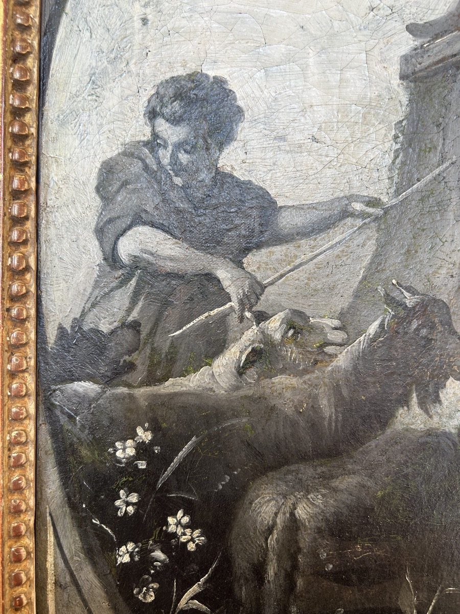 Grisaille , Huile sur toile d’époque XVIIIe d’après François Boucher-photo-3
