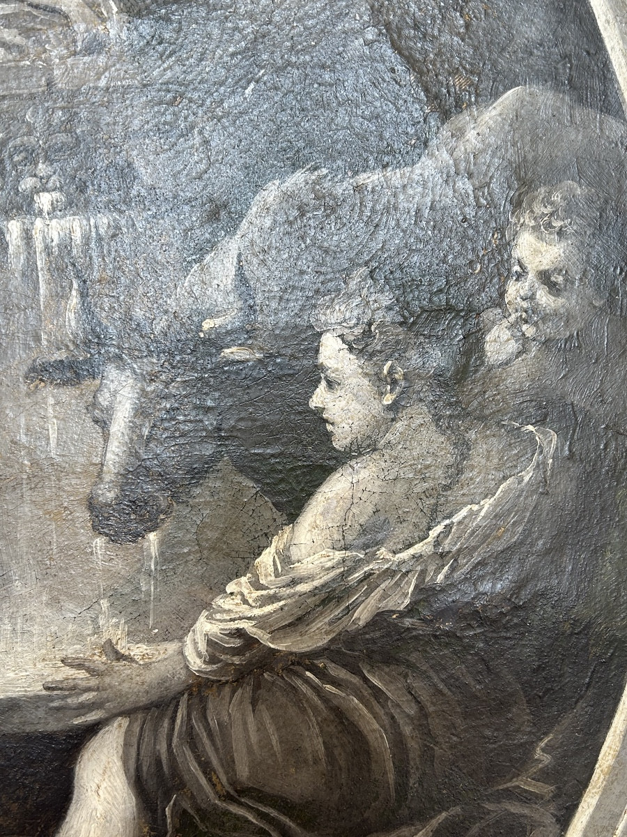Grisaille , Huile sur toile d’époque XVIIIe d’après François Boucher-photo-4