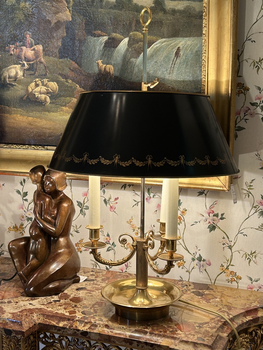 Paire de grandes lampes bouillottes en bronze doré de style Louis XVI-photo-2