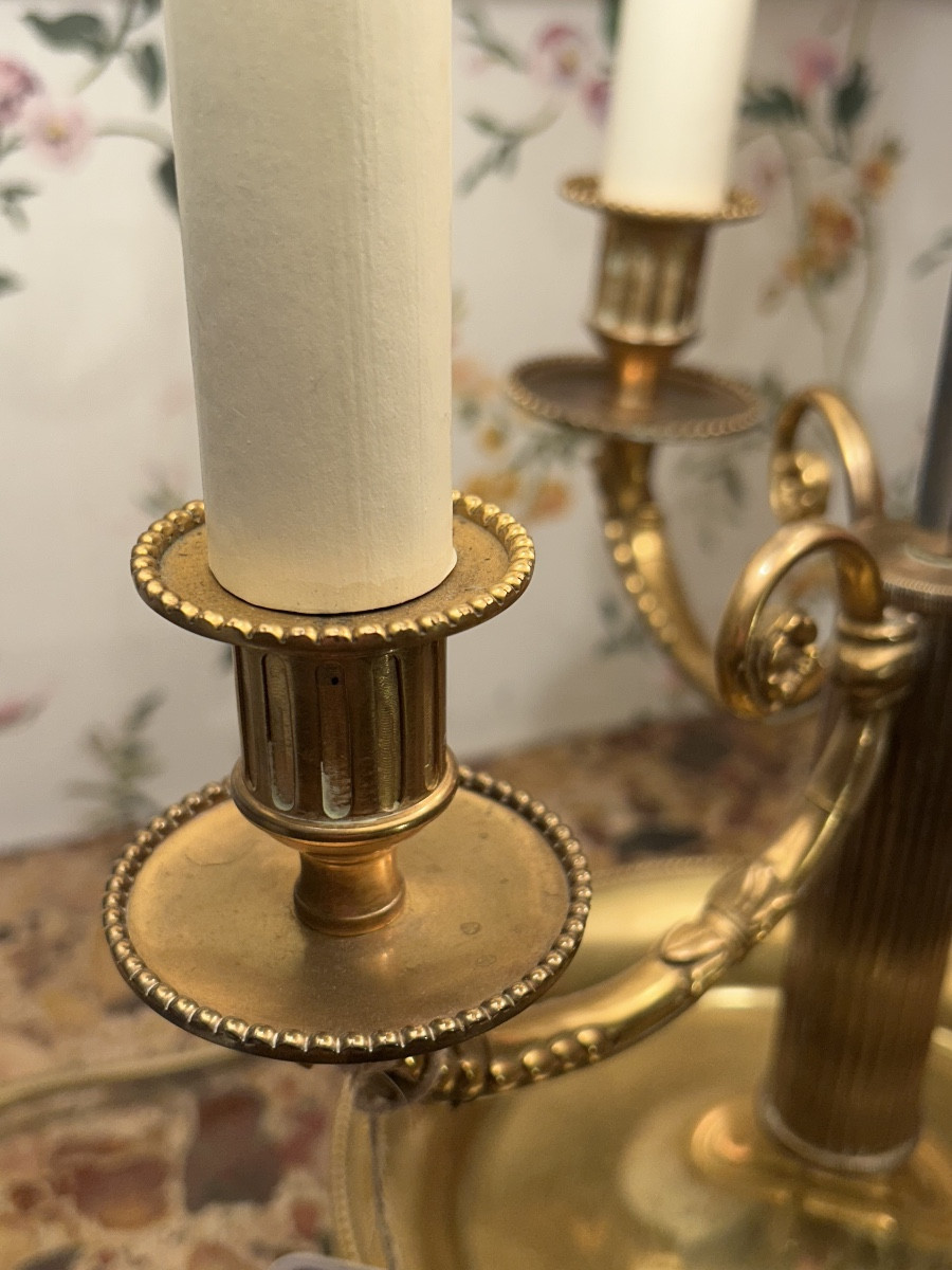 Paire de grandes lampes bouillottes en bronze doré de style Louis XVI-photo-3