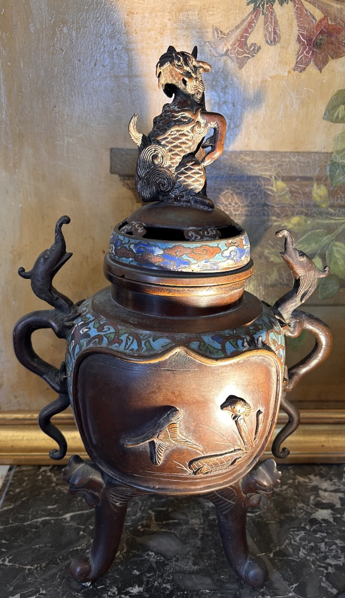 Cloisonné Bronze Incense Burner , China 19th Century-photo-8