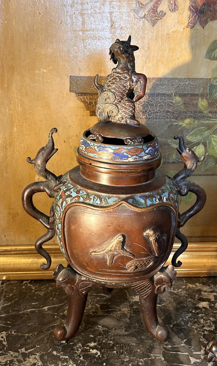 Cloisonné Bronze Incense Burner , China 19th Century