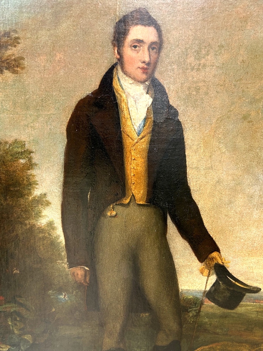 Portrait en pied de gentilhomme anglais dans un jardin début XIXe-photo-2