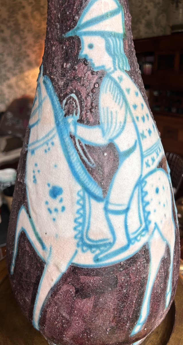 Large Ceramic Bottle Vase By Workshop Solimene , Vietri, Circa 1950-photo-2