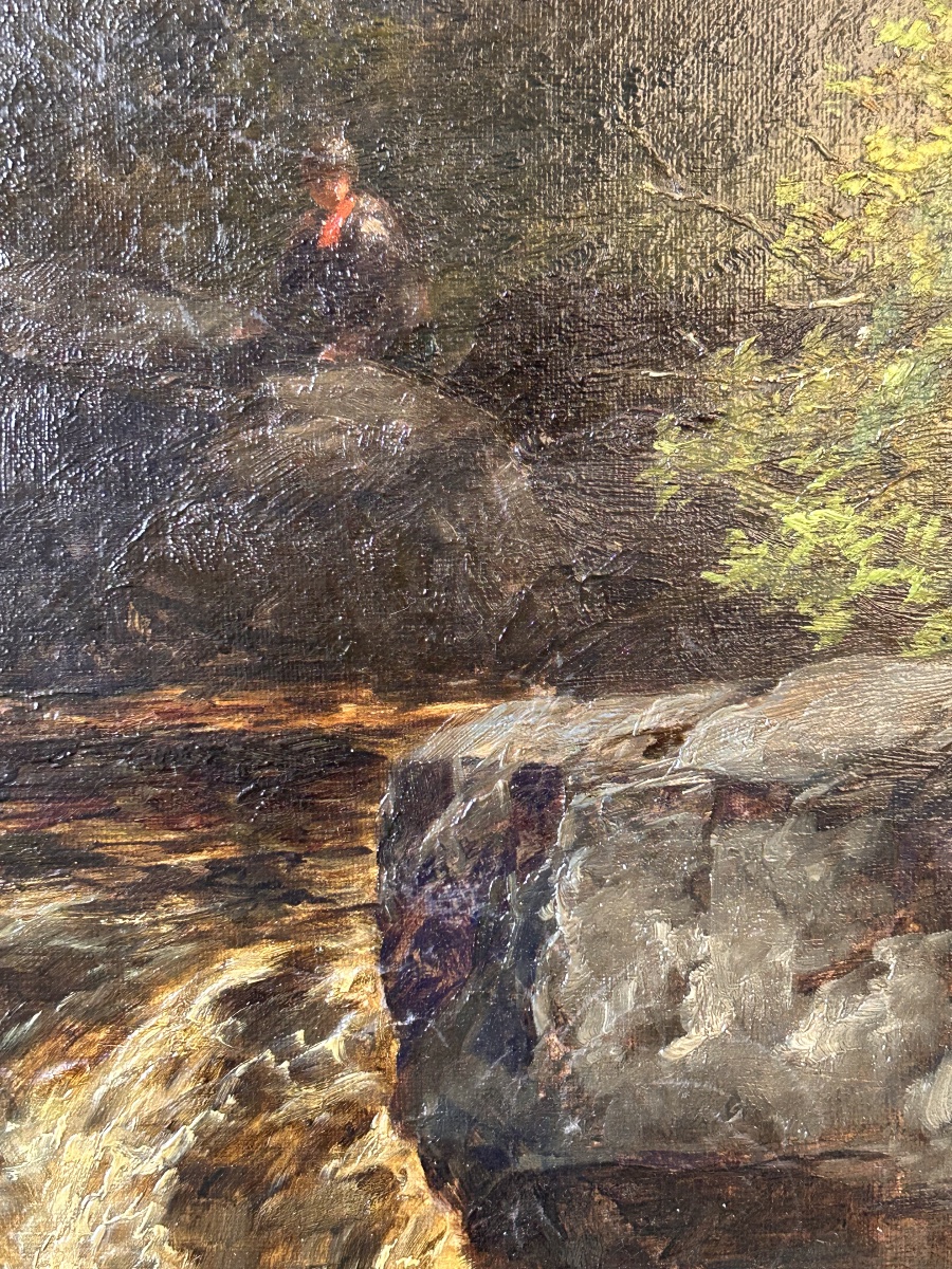 Waterfall In An English Landscape, Hst By J.b. Smith, 19th Century-photo-4