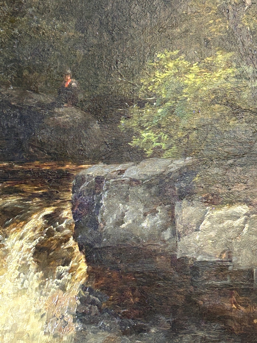 Waterfall In An English Landscape, Hst By J.b. Smith, 19th Century-photo-7