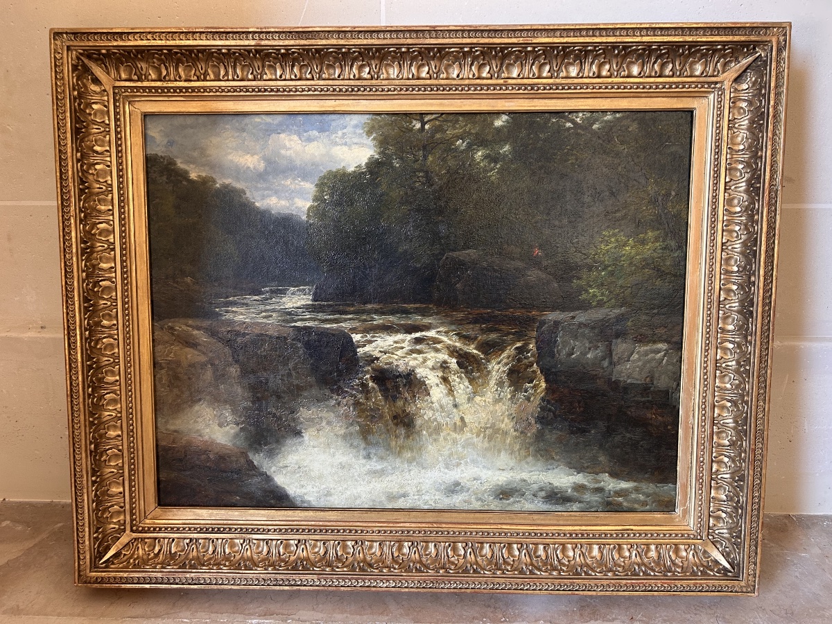 Waterfall In An English Landscape, Hst By J.b. Smith, 19th Century-photo-8