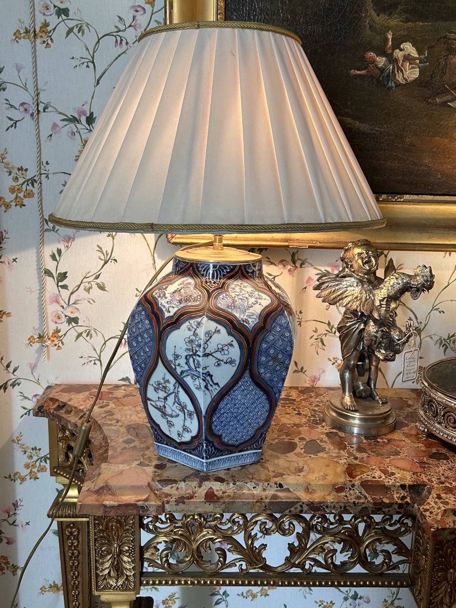 Pair Of Japanese Porcelain Lamps, Meiji Period-photo-2