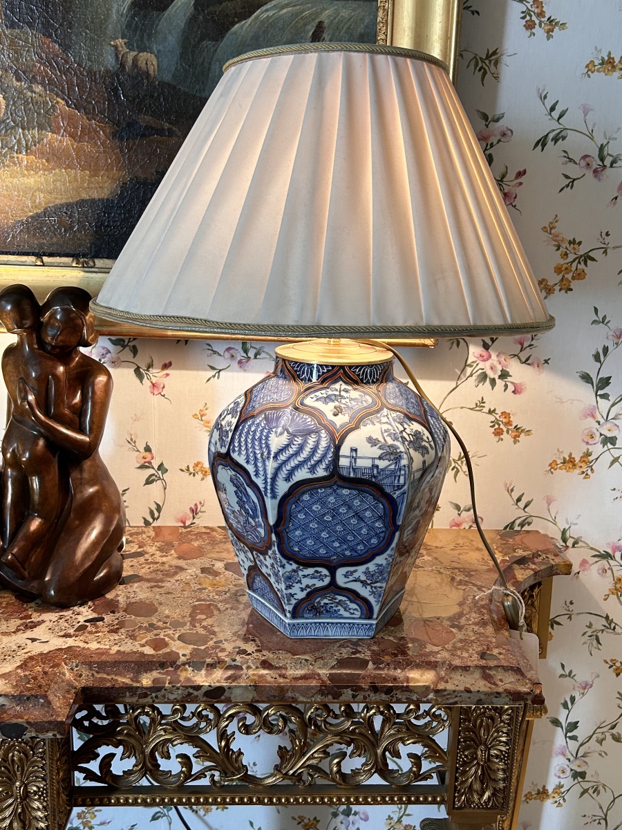 Pair Of Japanese Porcelain Lamps, Meiji Period-photo-3