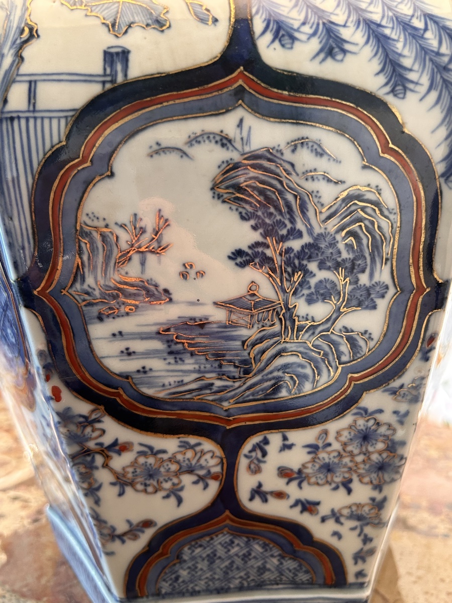 Pair Of Japanese Porcelain Lamps, Meiji Period-photo-2