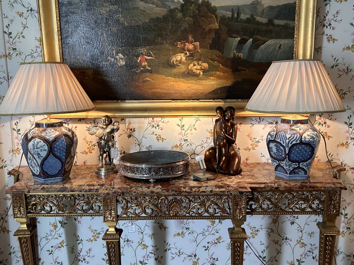 Pair Of Japanese Porcelain Lamps, Meiji Period