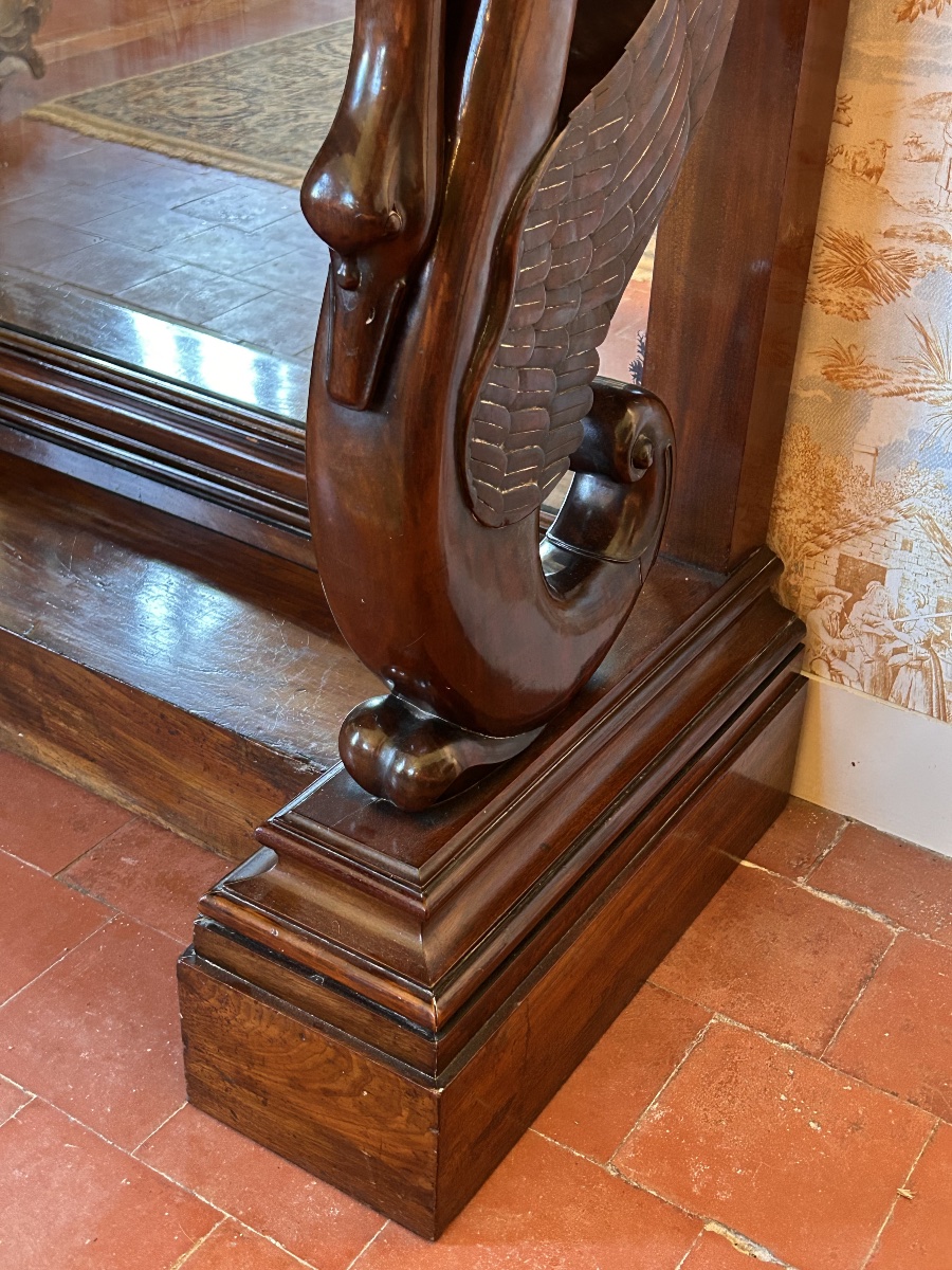 Grande console desserte d’époque Empire à col de Cygne ailé-photo-3