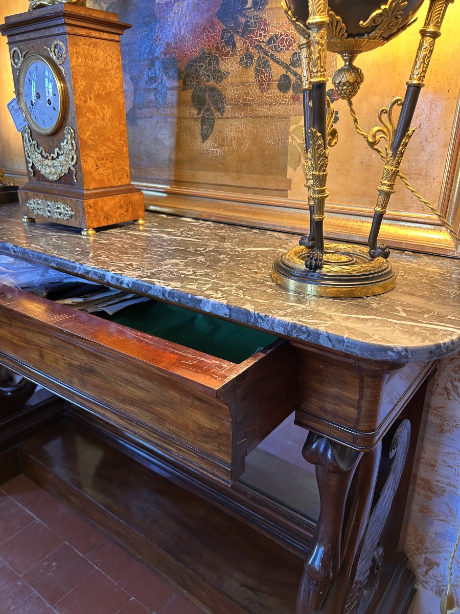Grande console desserte d’époque Empire à col de Cygne ailé-photo-4