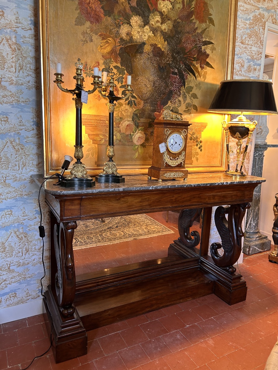 Grande console desserte d’époque Empire à col de Cygne ailé-photo-6