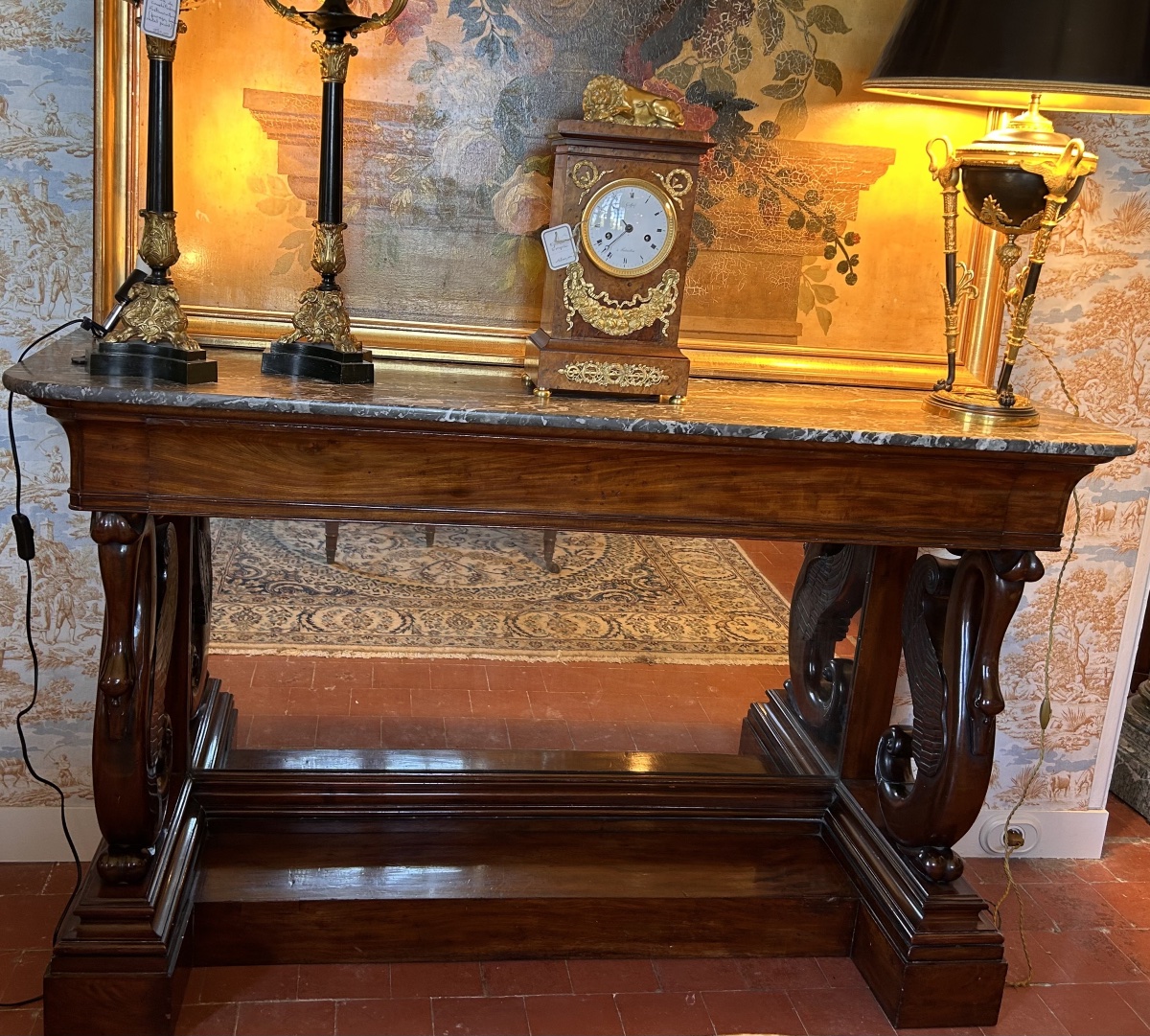 Grande console desserte d’époque Empire à col de Cygne ailé