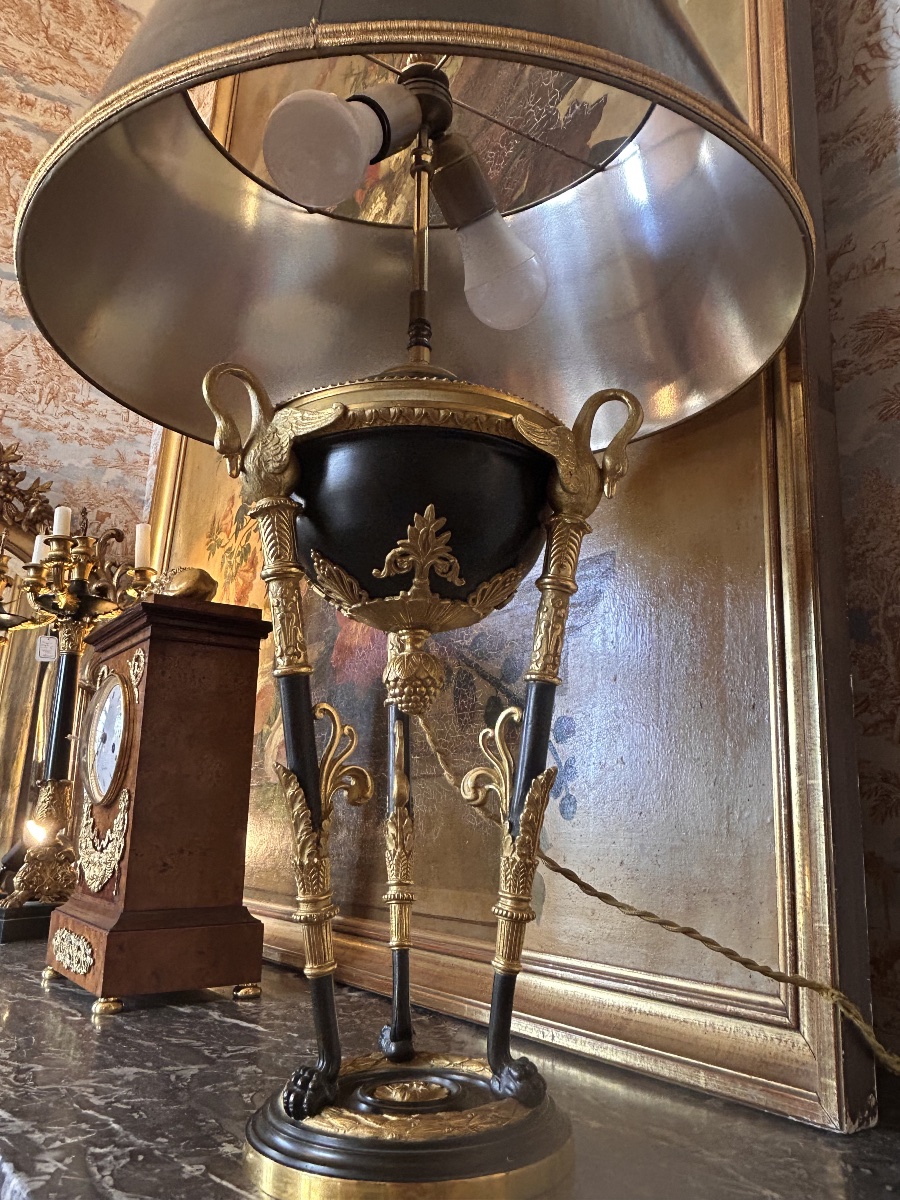 Empire-style Athenian Lamp In Gilded Bronze -photo-2
