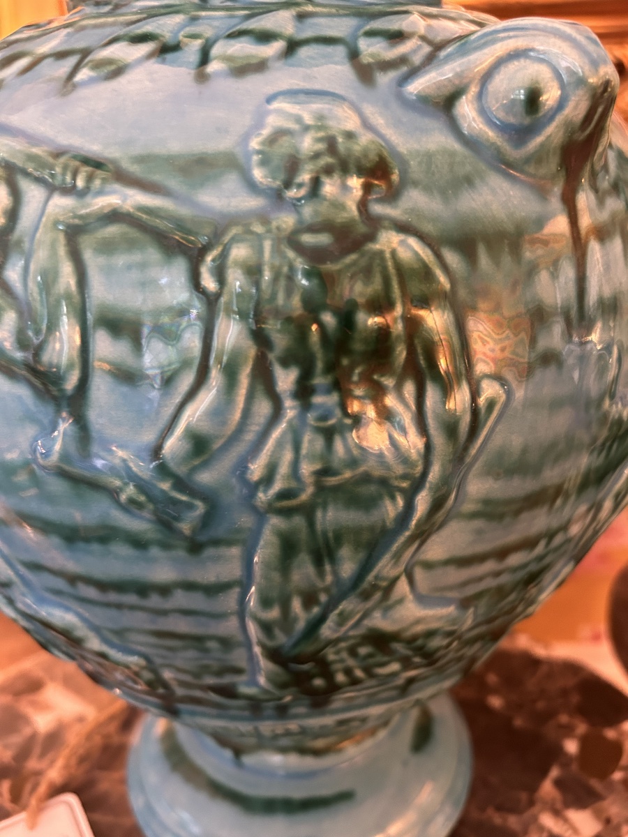 Grand vase balustre Olympiades grecques, signé MASSIER, Vallauris XXe siècle -photo-3