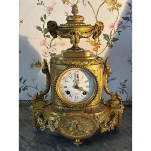 Small Louis XVI Style Clock With “birds Celebrating Love” In Gilt Bronze.