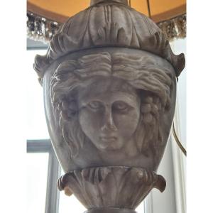 Paire de grandes lampes néoclassiques en albâtre d’époque XIXe
