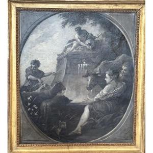 Grisaille , Huile sur toile d’époque XVIIIe d’après François Boucher