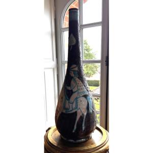 Grand vase bouteille en céramique de l’atelier Solimène, Vietri, vers 1950