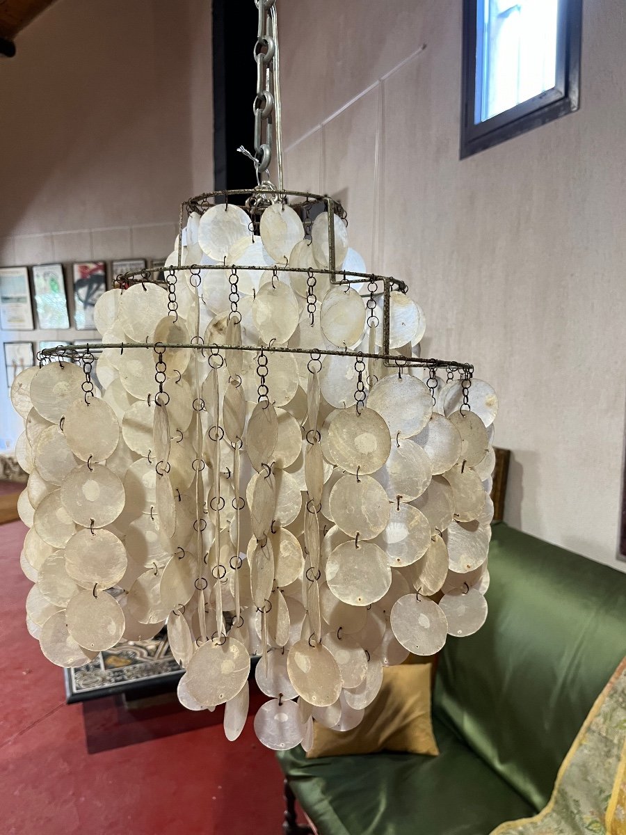 Fun Mother-of-pearl Chandelier Verpan 1960s-photo-4