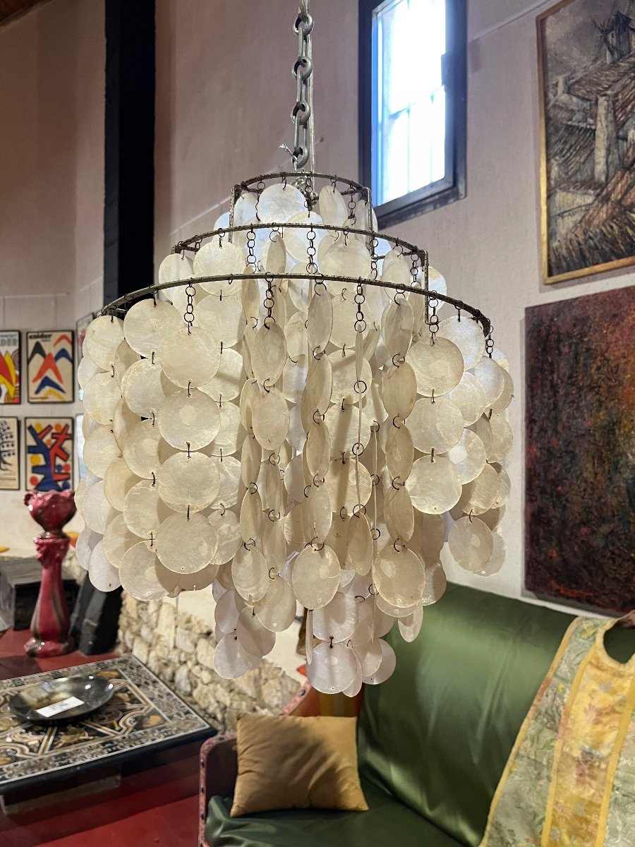 Fun Mother-of-pearl Chandelier Verpan 1960s-photo-6