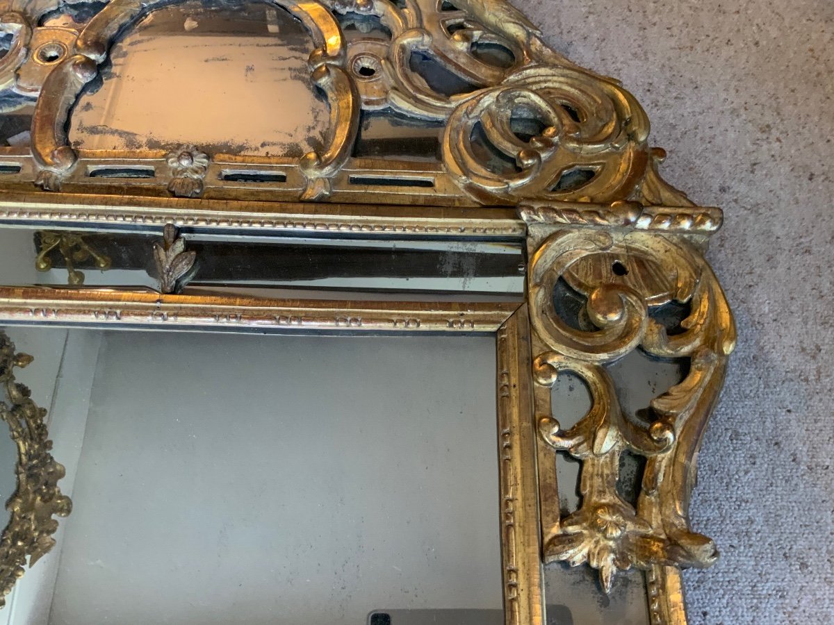 Miroir à Parcloses En Bois Doré, époque Régence, 18e Siècle-photo-1
