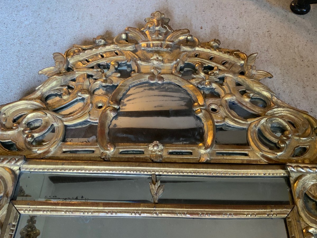 Miroir à Parcloses En Bois Doré, époque Régence, 18e Siècle-photo-2