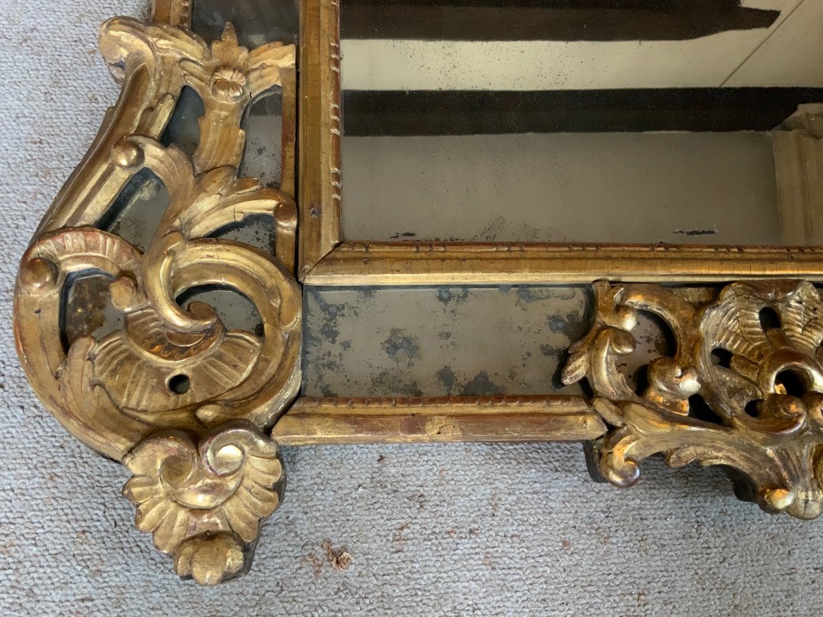 Miroir à Parcloses En Bois Doré, époque Régence, 18e Siècle-photo-5