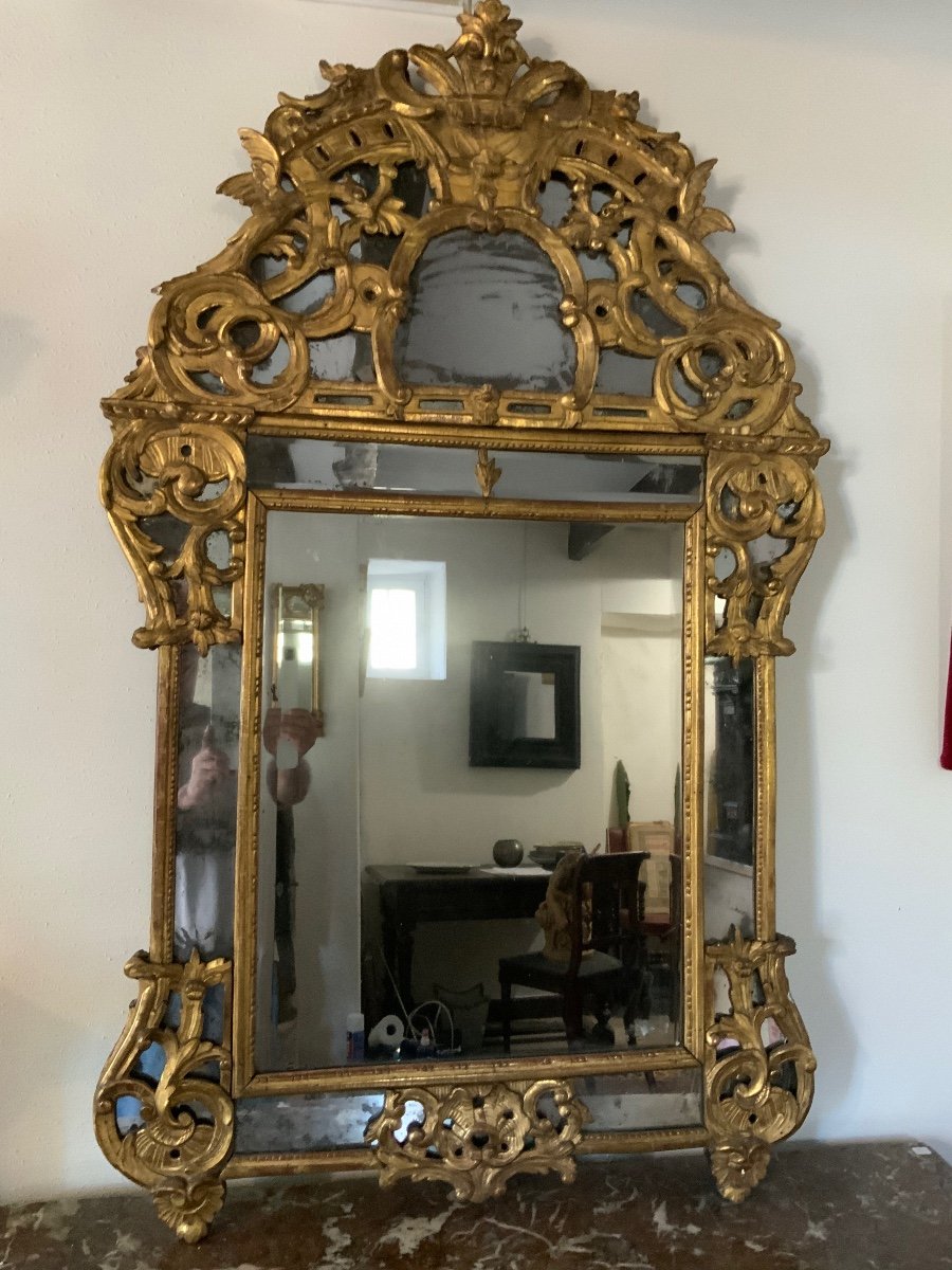 Miroir à Parcloses En Bois Doré, époque Régence, 18e Siècle-photo-6