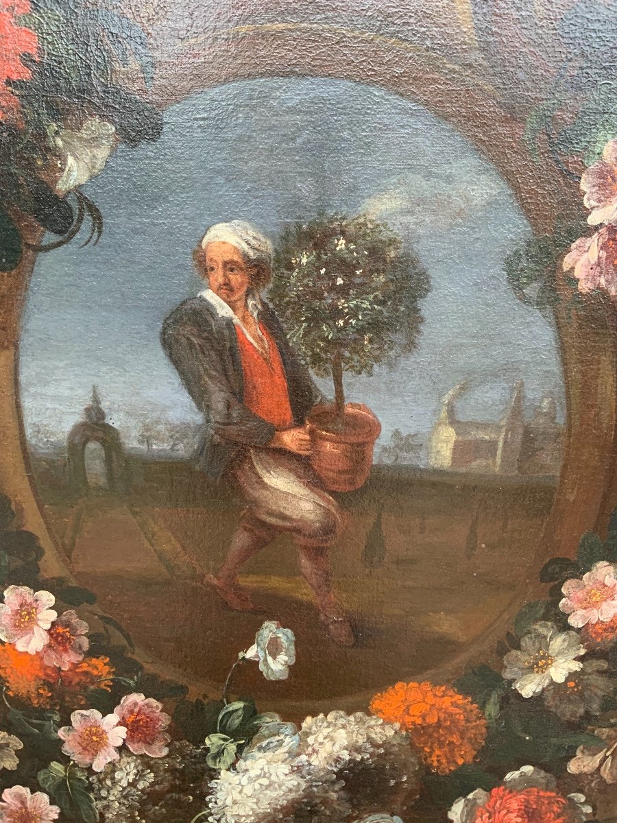 Huile Sur Toile, Bouquets De Fleurs, XVIIIe Siècle-photo-3