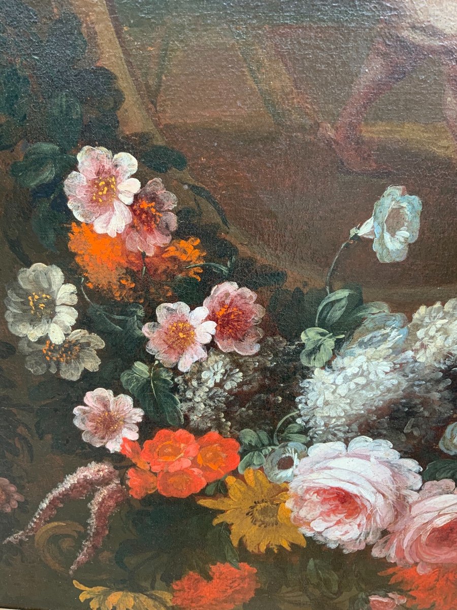 Huile Sur Toile, Bouquets De Fleurs, XVIIIe Siècle-photo-1