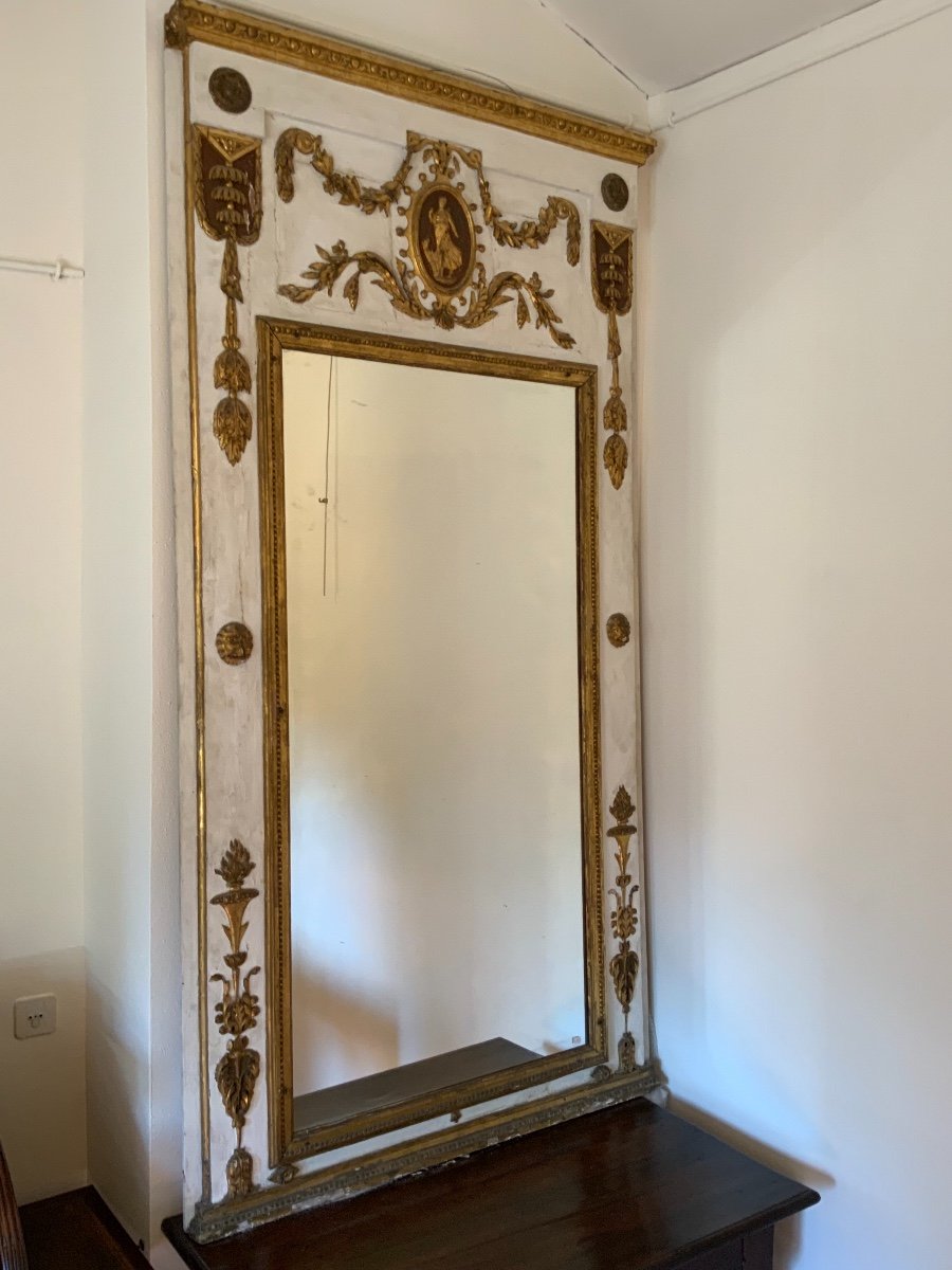 Italian Trumeau In Golden And Painted Wood, Empire Period-photo-4
