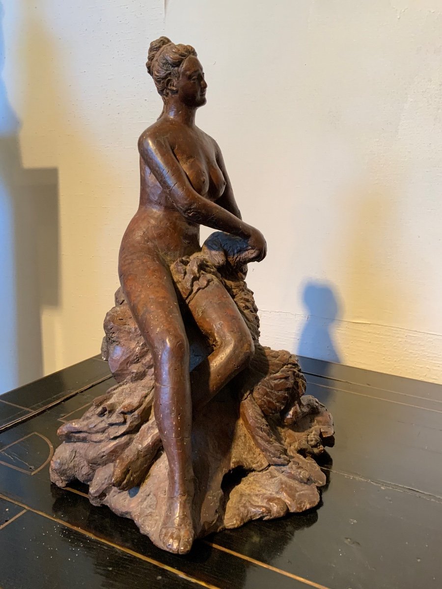 Olive Wood Sculpture, Woman With Her Dog.-photo-1