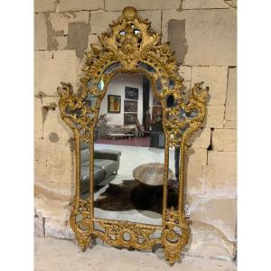 Miroir à Parcloses En Bois Doré époque Régence 18e Siècle 