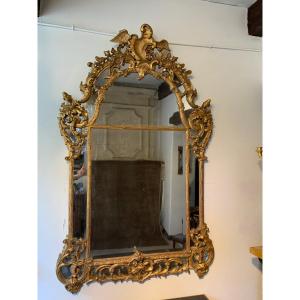 Miroir à Parcloses En Bois Doré époque Régence, XVIIIe Siècle